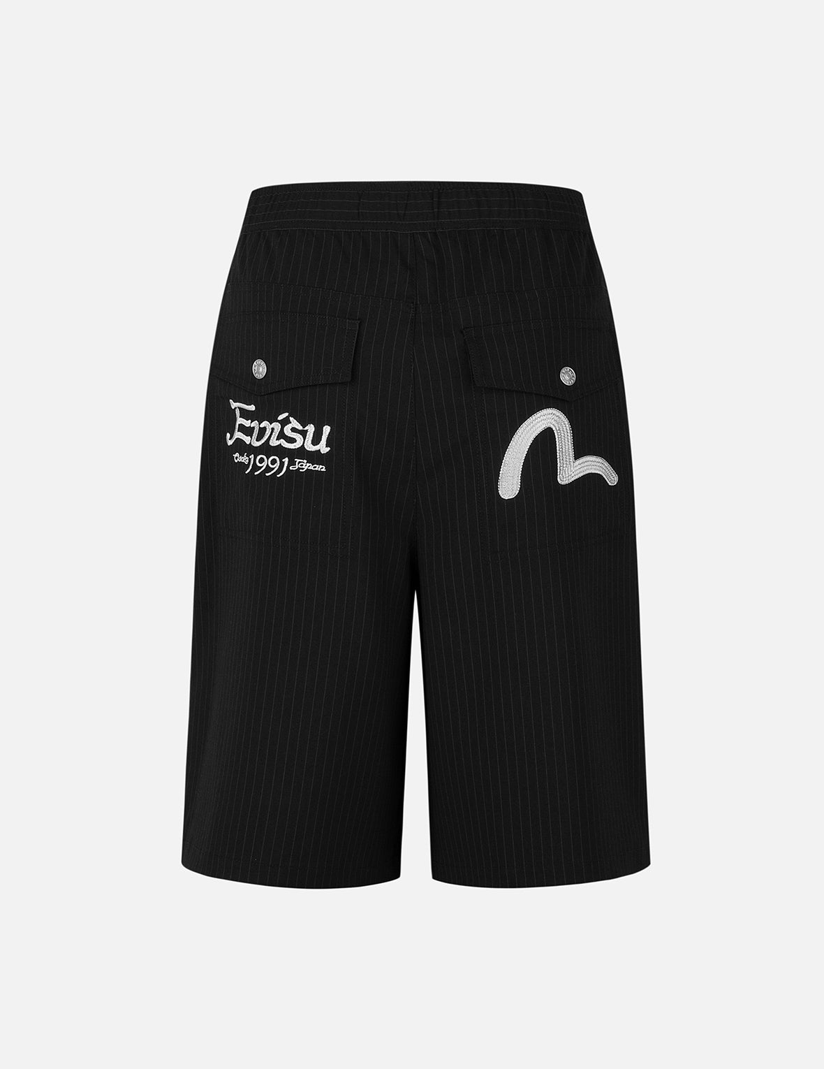 Seagull and Logo Embroidery Fashion Fit Striped Woven Shorts
